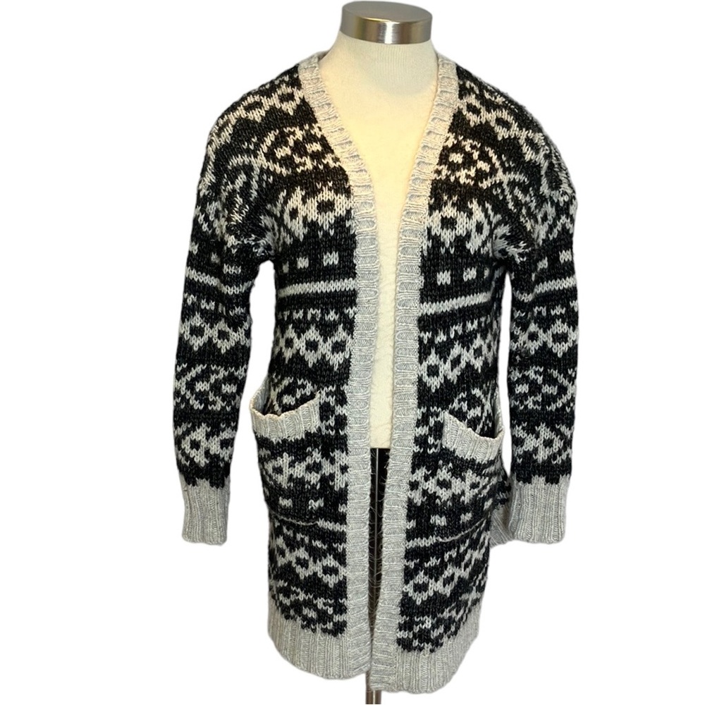 American Eagle Southwestern longline cardigan sweater black and white size S